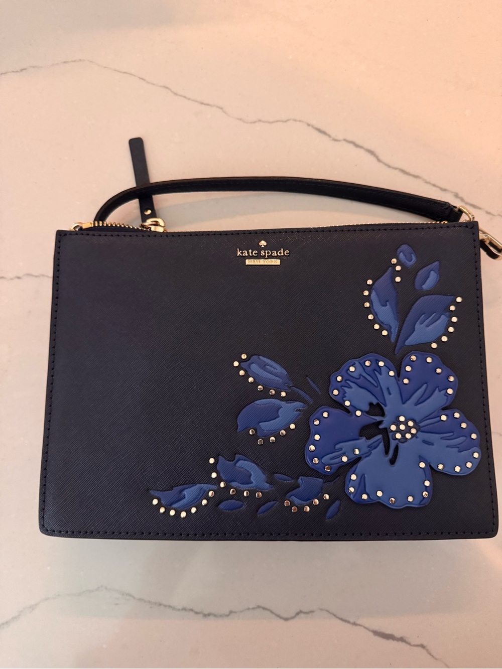 Keds Navy Crossbody Bag with Blue Floral Appliqué